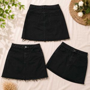 Black Denim A-Line Mini Skirt