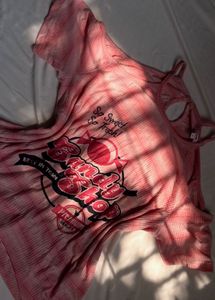 Y2k 2000s pink cold shoulder top