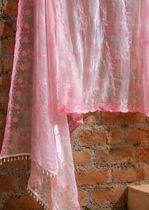 Pink Embroidered organza Dupatta