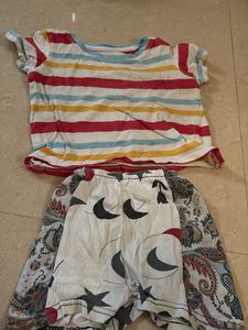 Striped Top & Moon Print Shorts Set
