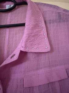 Pink Button-Up Collared Shirt