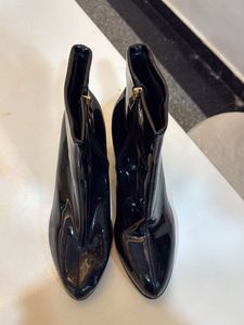 Glossy Black Block Heel Ankle Boots