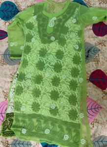 parrot Green Chikankari Kurta