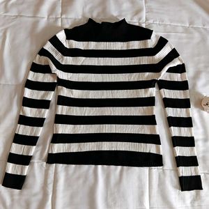 Striped Ribbed turtle Neck Sweater