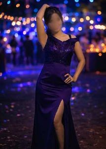 Elegant Purple Sequined Evening Gown