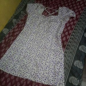 A white-lavender floral mini day out dress