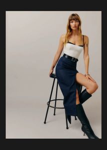 Dark Wash Denim Maxi Skirt with Slit