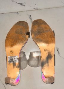 Iridescent Clear Block Heel Mules