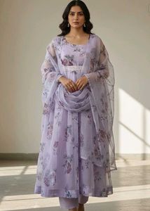 Lavender Tissue Anarkali Suit