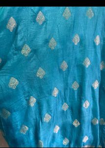 Blue Kurta Set with Gold Print