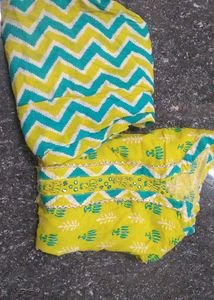 Yellow & Teal Chevron Print Kurta Set