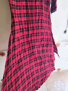 Red &amp; Black Plaid Lace-Up Top