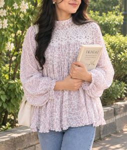 Flowy Floral Print top with Lace Detail