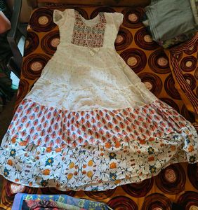 White Anarkali Gown with Floral Print