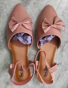 Cute Pink Bow Flats with Ankle Strap