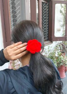Red Flower Hair Scrunchie