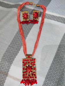 Red Stone Necklace and Earring Set