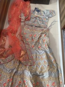 Grey Colour Heavy Work Ghagra With Duppata And Blo