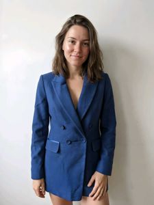 Korean Blue long sleeves Winter Blazer Womens