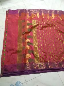 Beautiful Pink Saree with Golden Motifs