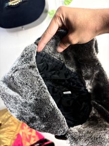 Black Winter Trapper Hat with Faux Fur