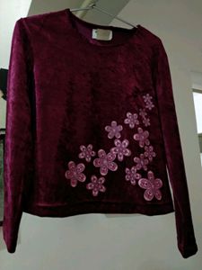 Shimmery Maroon Velvet top for Pretty Girls 👧 💕