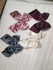 Elegant Satin Bow Hair Clips with Pearls