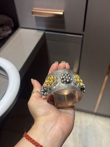 Unique Oxidized Silver &amp; Gold Tone Cuff Bracelet