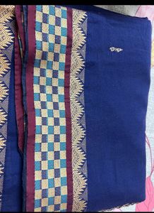 Blue &amp; Gold Indian pure cotton Saree