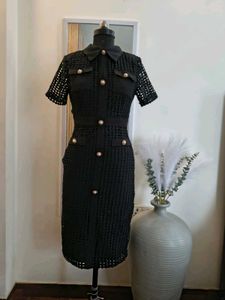Chic Black Crochet Button-Up Dress