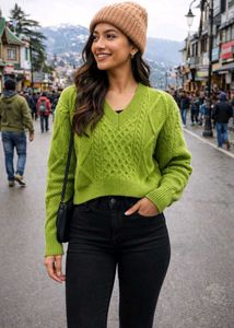 🧶 Green V-Neck Knit Sweater 🧶