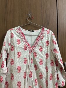 White Kurta with Red Paisley Print