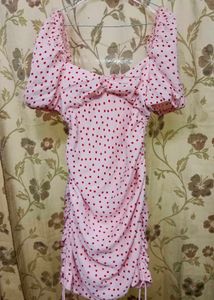 Cute Pink Polka Dot Ruched Dress