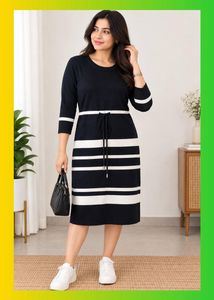 Chic Black &amp; White Striped Knit Dress