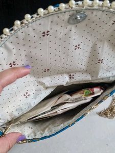 Embroidered Blue Clutch Bag