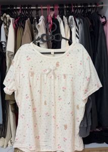 Cute Cherry & Bear Print Pajama Top