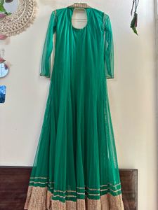 Bottle Green Embroidered flared Front open Shrug