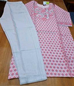 Elegant Purple Printed Kurta with Grey Pants