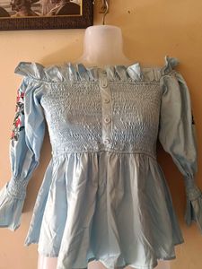 Cute Blue Embroidered Top