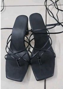 Black Strappy Square Toe Heels