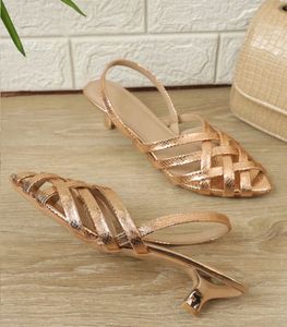Elegant Rose Gold Woven Kitten Heels