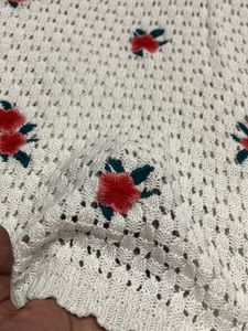 White Crochet Top with Rose Embroidery