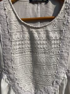 Ivory League Lace Trim Peplum Top