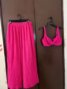 Vibrant Pink Palazzo Pants &amp; Crop Top Set