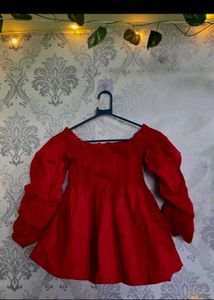 TRENDY Red Smocked Off-Shoulder Peplum Top