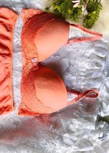 Peach Lace Bra &amp; Panty Set