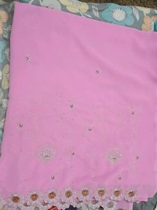 Elegant Pink Embroidered Chiffon Fabric