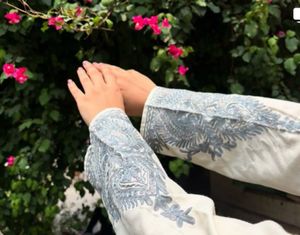 Elegant kashmiri  White Kurta with Blue Embroidery