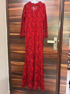 Elegant Red Lace Maxi Dress