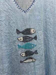 Blue Kaftan Top with Fish Print(brand new )